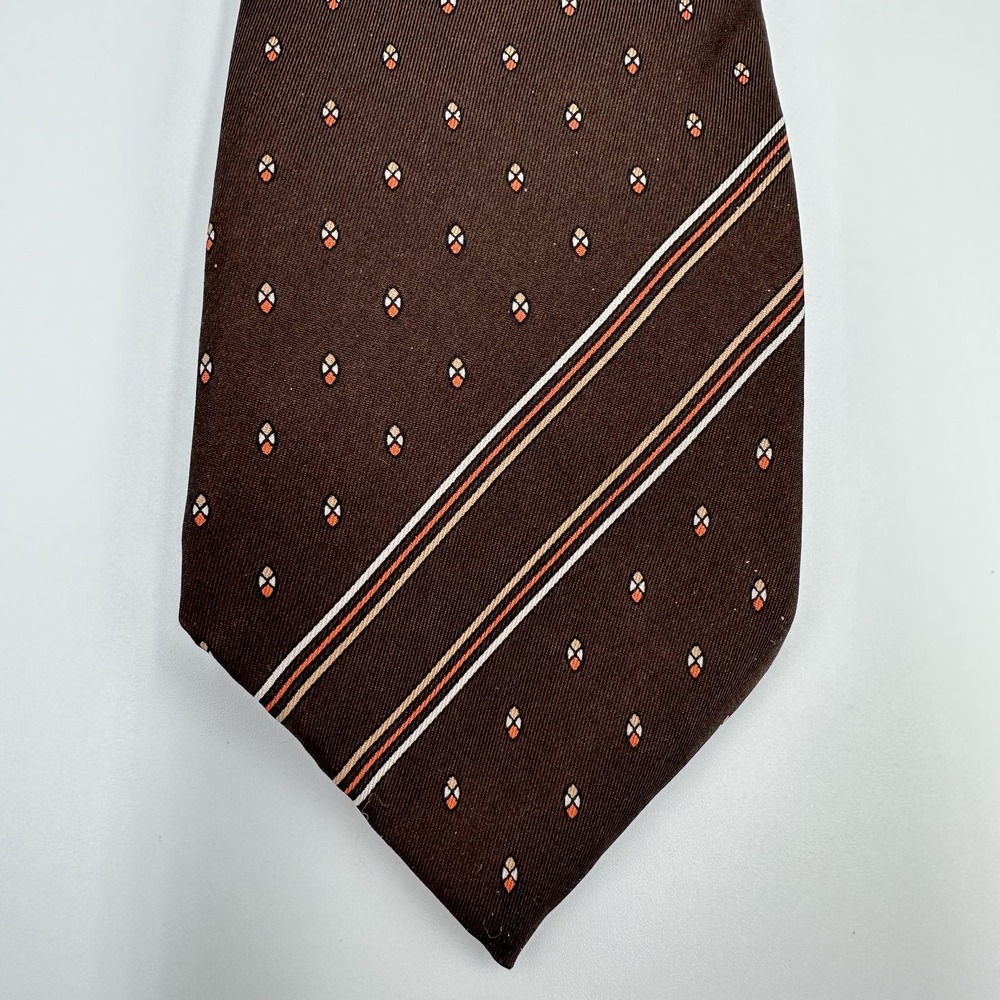 Vintage Lagerfeld Tie‎ Mens Brown Geometric Stripe 100% Silk Made In Italy